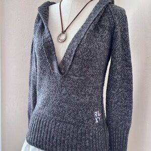 Roxy Women's Embroidered Logo Vintage V-Neck Sweate